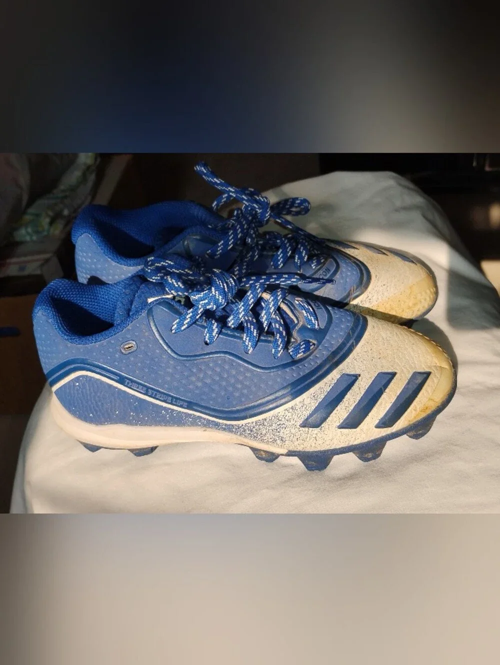 Adidas Blue Lace-Up Athletic Cleats with White Accents - Size 1.5
